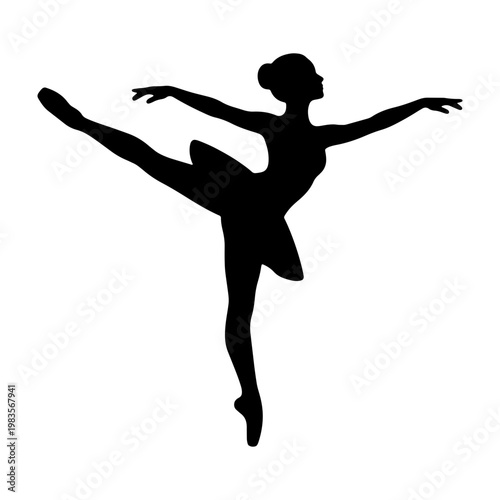 Graceful ballerina silhouette, dancing ballet girl vector, elegant dancer performing