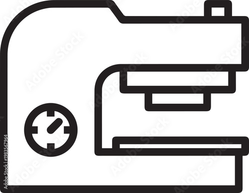 Premium High-Resolution Vector Icon of Industrial Press Brake with Hydraulic Pressure Gauge for Manufacturing, Metal Fabrication, CNC Machining, Engineering Documentation, Technical