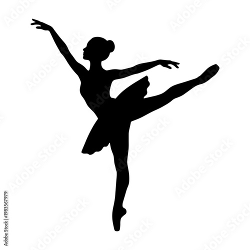 Ballerina silhouette vector, graceful ballet dancer icon, performing arts illustration
