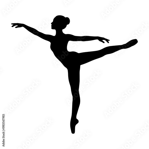 Graceful ballet dancer silhouette, elegant ballerina vector, female performer in pose