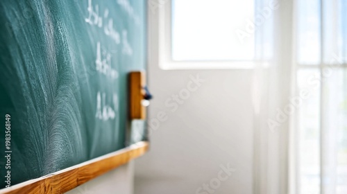 Classroom Setting With Chalkboard and Bright Window Light in the Afternoon