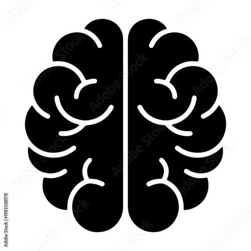 Human brain icon, black silhouette of cerebral organ, medical neurology vector graphic