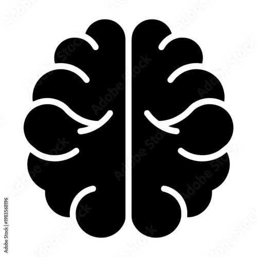 Human brain icon, black silhouette of cerebral organ, mental health and logic vector