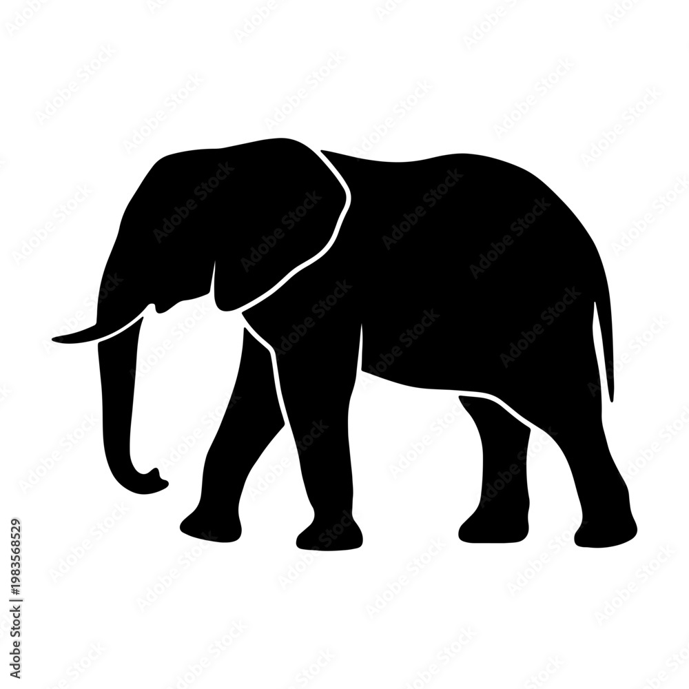 Fototapeta premium Elephant silhouette vector, black african elephant icon, wild animal profile graphic