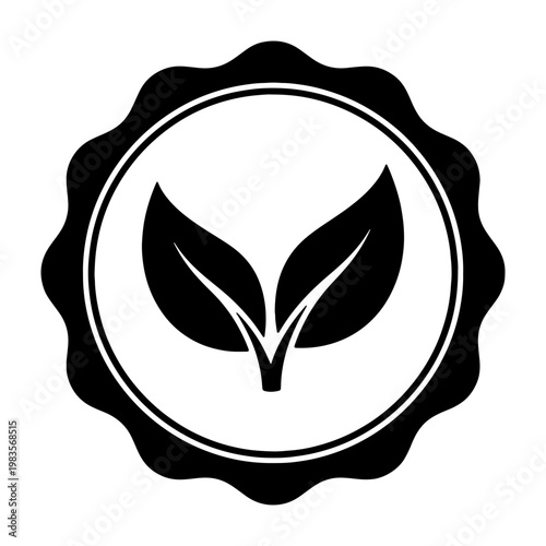 Organic leaf seal icon, natural product badge, eco friendly green label vector graphic