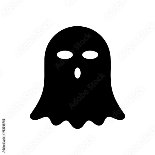 Spooky ghost silhouette icon, black Halloween phantom vector, scary spirit character