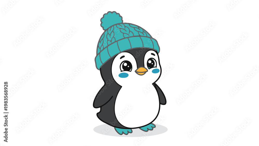 Obraz premium Cute Baby Penguin with Beanie Vector Illustration on PNG background, baby penguin, cute penguin, penguin vector, cartoon penguin, cute animal, penguin illustration, baby animal, kawaii penguin,