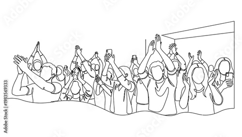 Continuous line drawing of a crowd cheering. Continuous line style. Hand drawn. Line art. Vector design. illustrations