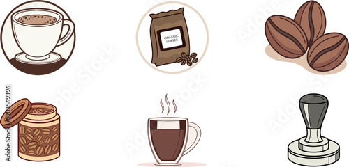 Vector illustration of various coffee related items