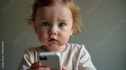 Close-up of a baby looking at a smartphone