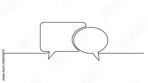 Continuous line drawing of two speech bubbles. Continuous line style. Hand drawn. Line art. Vector design. illustrations
