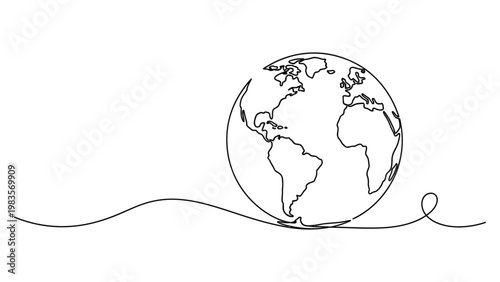 Continuous Earth line drawing symbol. World map one line art.Continuous line style. Hand drawn. Line art. Vector design. illustrations