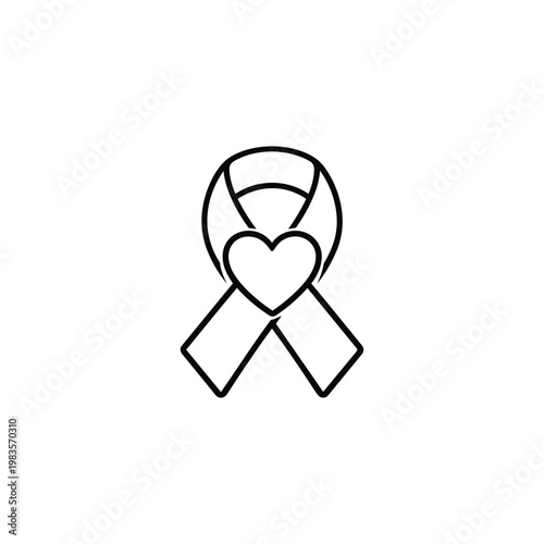 Mental wellness self care ribbon with heart line art icon mental wellness awareness minimalist black and white vector for self care design