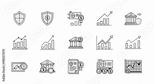 Business icons depicting finance, economy, growth, and industry on a simple background