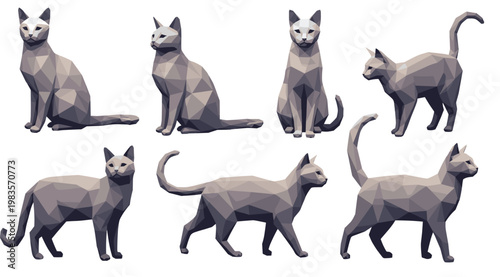 Low poly cat set geometric feline vector illustration polygon animal collection modern abstract design elements