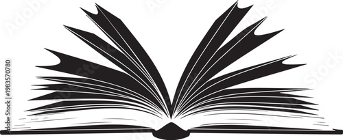 Open Book Icon, Black Book Illustration, Educational Vector Graphic, Reading Symbol