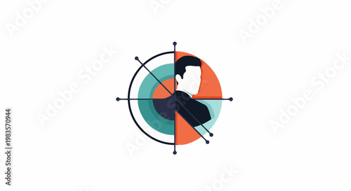 Person sitting on a target concept with crosshairs and colorful circles around