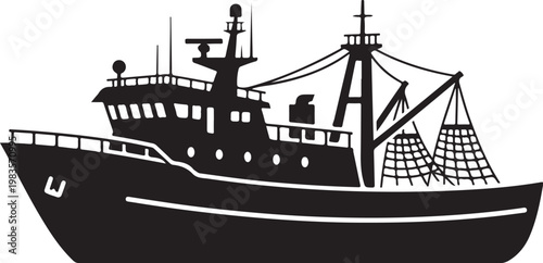 Fishing boat, vessel, silhouette, black, icon, illustration, nautical, ship