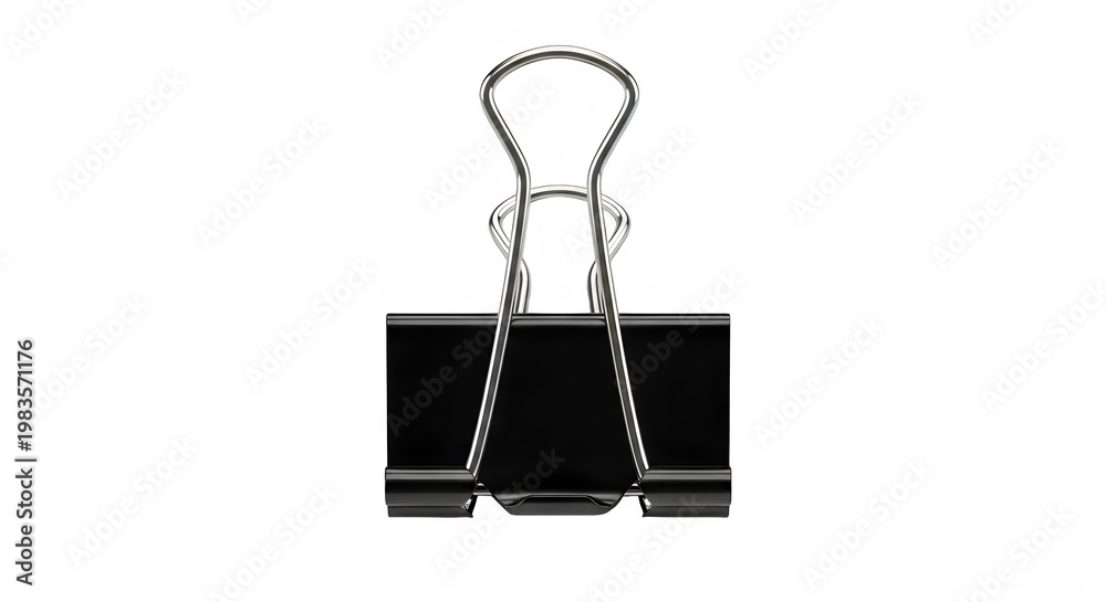 Obraz premium Black binder clip with metallic spring on transparent background