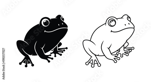 Black and White Frogs Icon Set Design Vector
