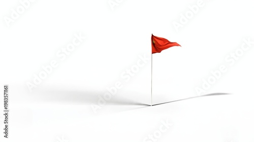 Red Flag Stands Alone, Casting a Shadow on a Plain Surface in Soft Light