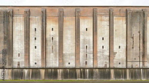 Industrial building exterior with textured concrete facade