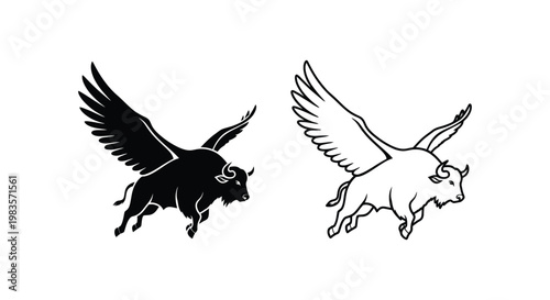 Mythical Creatures: Pegasus & Griffin Art Designs Vector