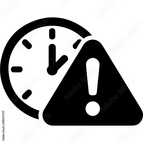 Alarm clock icon with urgent warning exclamation mark overlay indicating time sensitivity