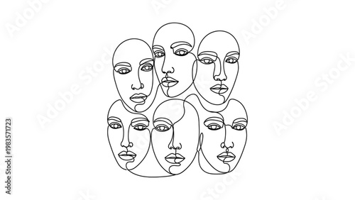 a group of faces drawn in black.
