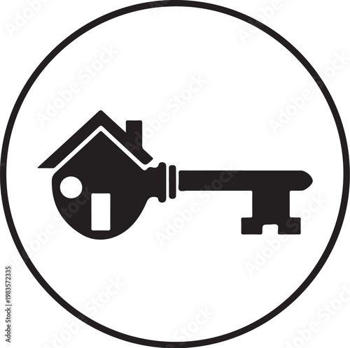 House key icon, real estate symbol, property sign, black vector logo