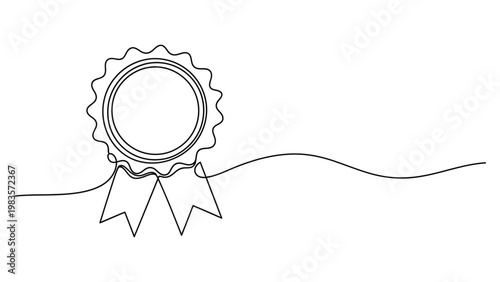 A simple line drawing of a rosette award ribbon.