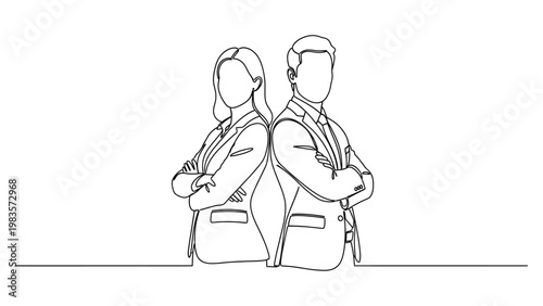 Continuous line drawing of business colleagues.