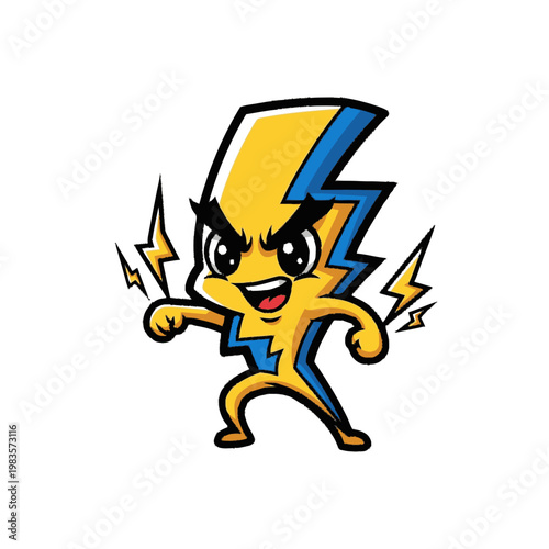 Angry cartoon lightning bolt character.