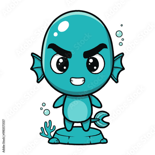 Angry cartoon sea creature character.