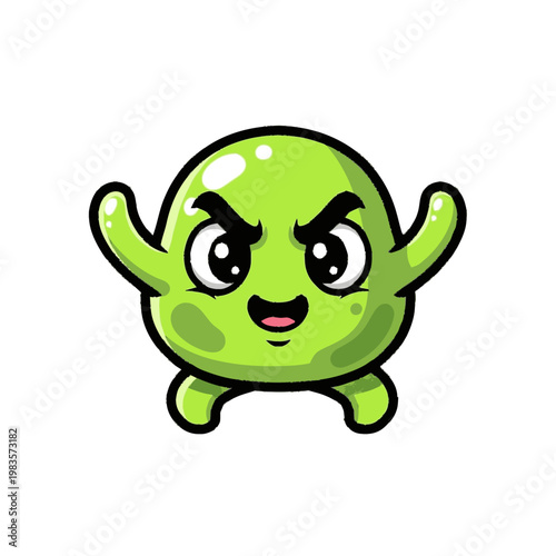 Angry green cartoon monster character.