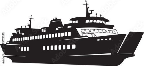 Black silhouette ferry boat, passenger ship icon, vector ferry, transportation symbol