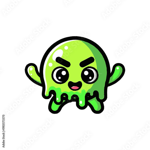 Cartoon green slime monster character.