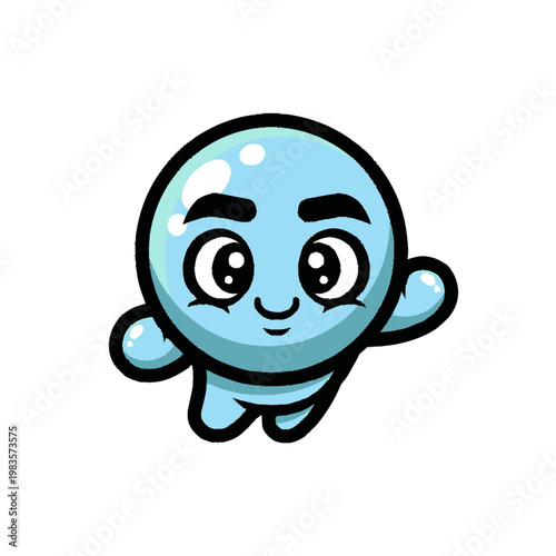 Cute blue cartoon character face smiling.