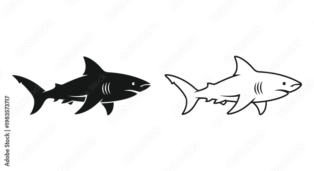 Fototapeta premium Shark Vector Designs Modern Black White Illustrations Vector