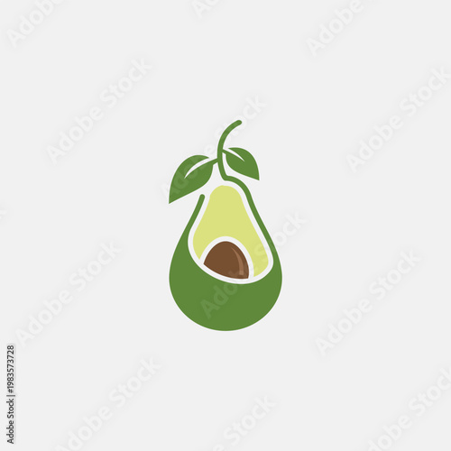 Fresh avocado illustration with leaves healthy food concept green fruit.