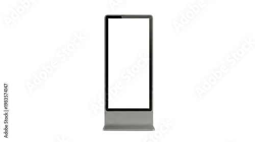Digital information kiosk totem with blank screen mockup. Isolated on transparent background, png
