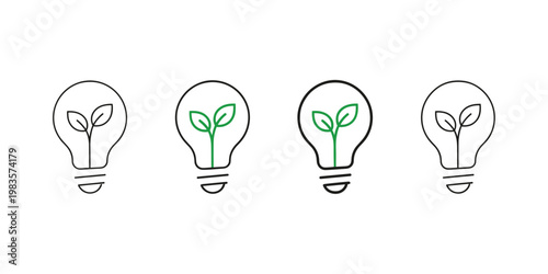 Illustration showing light bulbs with green plant sprouts symbolizing ecological ideas