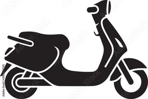 Black scooter icon, motor scooter silhouette, vector motorcycle, transportation symbol