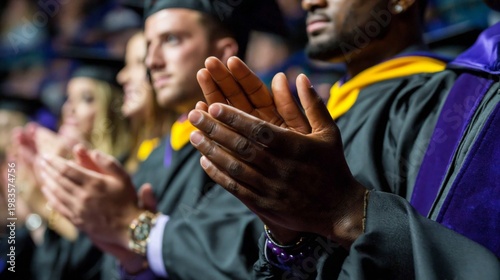 Graduates Celebrate Achievement During an Indoor Ceremony in a Large Venue at...
