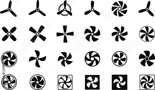 Variety of fan blades and fan units in different styles and configurations.