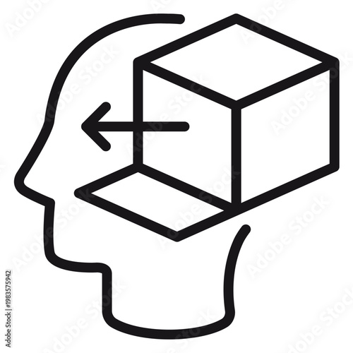 Принти на полотні Creative Thinking Outside the Box Vector Icon Illustration Featuring a Human Head Profile with an Open Cube and Arrow Symbolizing Innovation, Idea Generation, and Mental Processing Concepts