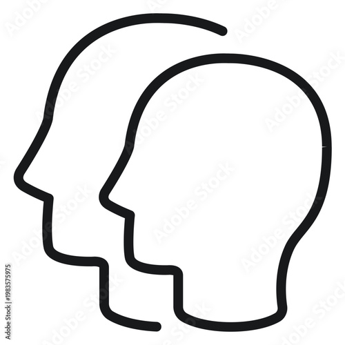 Fotografia Minimalist black vector icon illustration of two human head profiles overlapping, representing partnership, communication, community, identity, social interaction, teamwork, and psychology