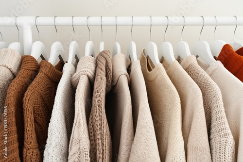 Different Sweaters Hanging on a Rack in a Simple Indoor Space During Daytime