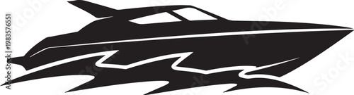 Speedboat, black silhouette, vector icon, nautical symbol, graphic design element