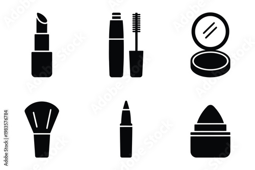 Vector icons of makeup and beauty products with make up, beauty product